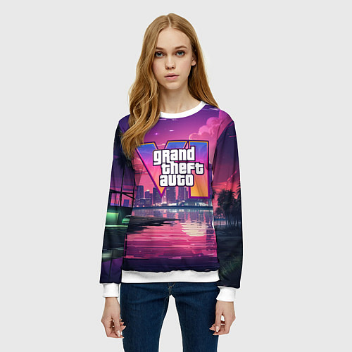Женский свитшот GTA 6 nigh city / 3D-Белый – фото 3