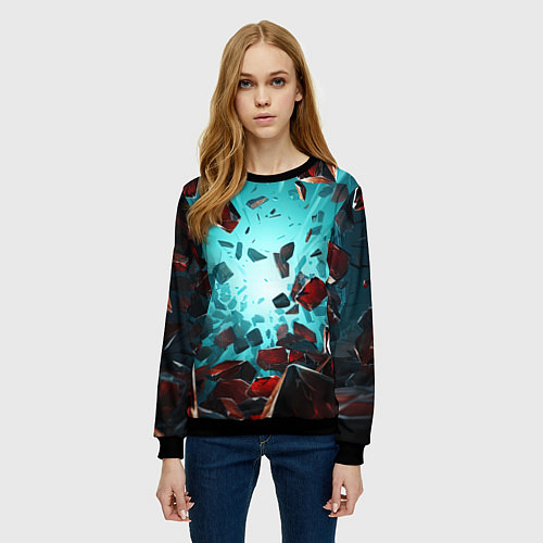 Женский свитшот Взрыв абстрактных камней / 3D-Черный – фото 3