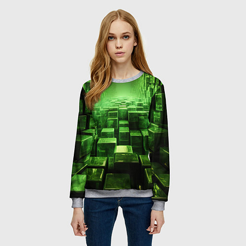 Женский свитшот Зеленые квадраты в лабиринте / 3D-Меланж – фото 3