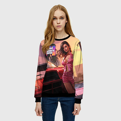 Женский свитшот GTA 6 girl vice city / 3D-Черный – фото 3