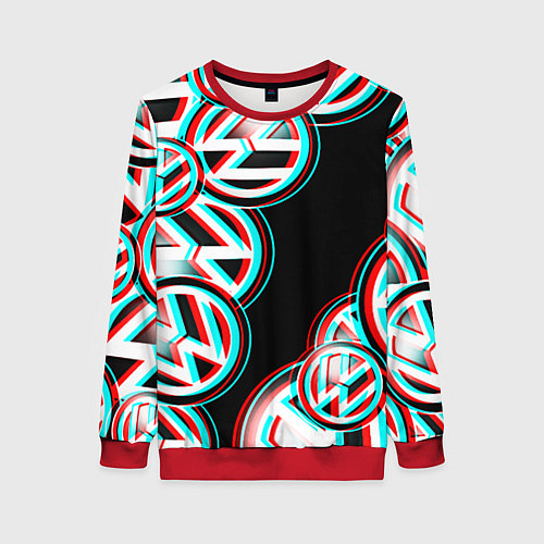 Женский свитшот Volkswagen glitch pattern / 3D-Красный – фото 1