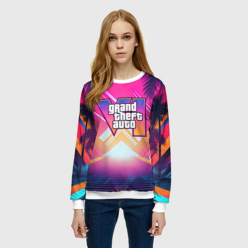 Женский свитшот GTA6 hot summer Vaporwave / 3D-Белый – фото 3