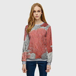 Свитшот женский Красные и белые кораллы, цвет: 3D-меланж — фото 2