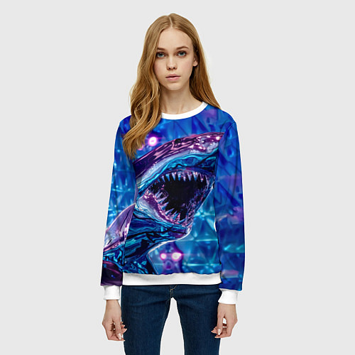Женский свитшот Фиолетовая акула / 3D-Белый – фото 3