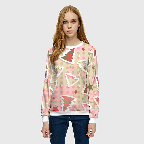 Женский свитшот Розовые узоры ёлки / 3D-Белый – фото 3