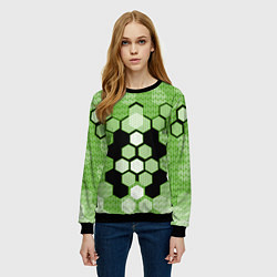 Свитшот женский Зелёная кибер броня hexagons, цвет: 3D-черный — фото 2
