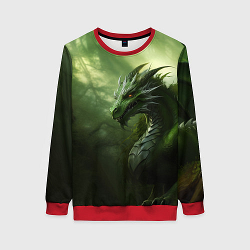 Женский свитшот Зеленый лесной дракон символ 2024 года / 3D-Красный – фото 1