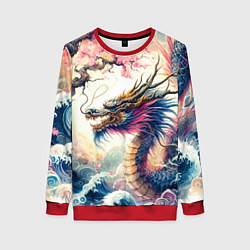 Свитшот женский Japanese dragon and sakura - engraving, цвет: 3D-красный