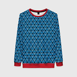 Свитшот женский Синие и чёрные треугольники, цвет: 3D-красный
