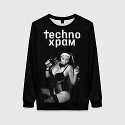 Свитшот женский Techno храм монашка с бутылкой, цвет: 3D-черный