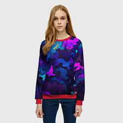Свитшот женский Яркие кислотная разноцветные пятна в виде камуфляж, цвет: 3D-красный — фото 2