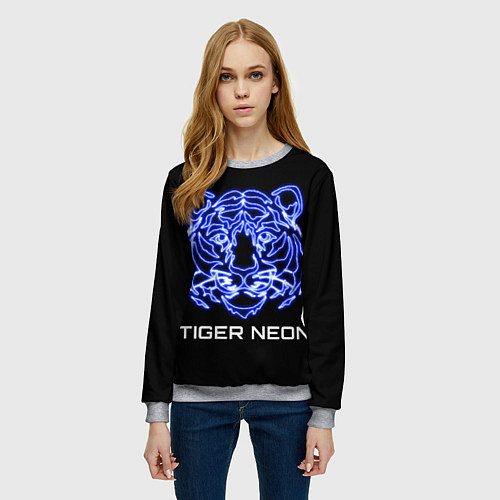 Женский свитшот Tiger neon art / 3D-Меланж – фото 3