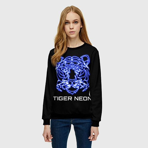 Женский свитшот Tiger neon art / 3D-Черный – фото 3