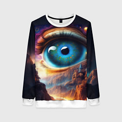 Свитшот женский Голубой глаз в небе над домами на вершине горы, цвет: 3D-белый