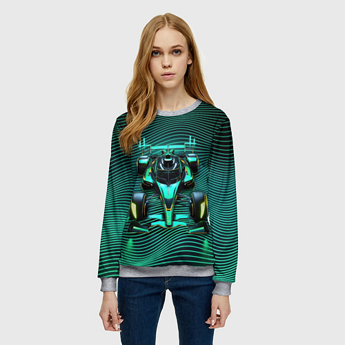Женский свитшот Болид на неоновых волнах / 3D-Меланж – фото 3