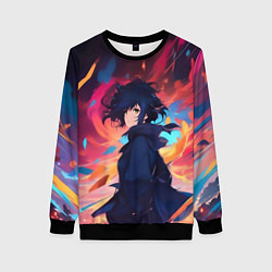Свитшот женский Аниме девушка и ветер, цвет: 3D-черный
