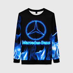 Свитшот женский Mercedes-benz blue neon, цвет: 3D-черный
