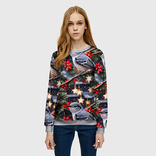 Женский свитшот Рождественская птица пересмешник / 3D-Меланж – фото 3