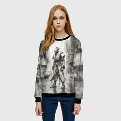 Свитшот женский Одинокий робот под дождём, цвет: 3D-черный — фото 2