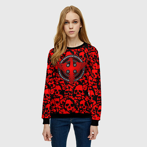 Женский свитшот Thirty Seconds to Mars skull pattern / 3D-Черный – фото 3