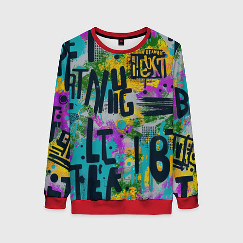 Женский свитшот Загадочный абстрактный текст на ярком фоне / 3D-Красный – фото 1