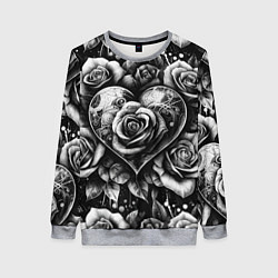 Женский свитшот Черно белое сердце и розы