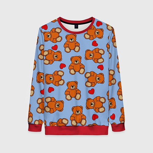 Женский свитшот Игрушки мишки и сердца / 3D-Красный – фото 1