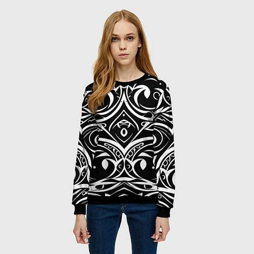 Женский свитшот Белое на чёрном / 3D-Черный – фото 3