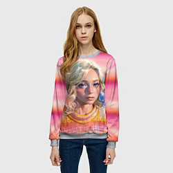 Свитшот женский Энид Синклер - арт и текстура розового свитера, цвет: 3D-меланж — фото 2
