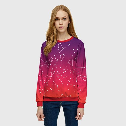 Женский свитшот Созвездия в розовом небе / 3D-Красный – фото 3