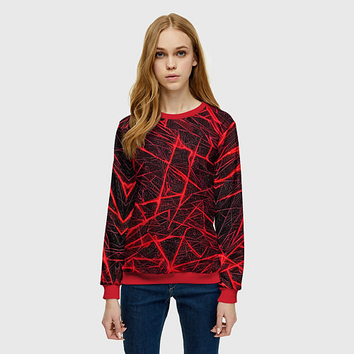 Женский свитшот Красная паутина на чёрном фоне / 3D-Красный – фото 3
