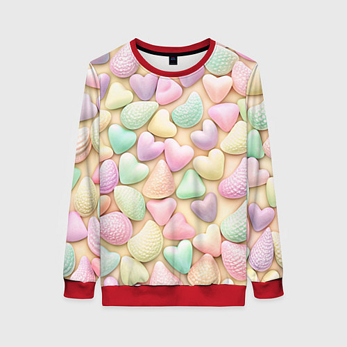 Женский свитшот Сердечки розовые конфетки / 3D-Красный – фото 1