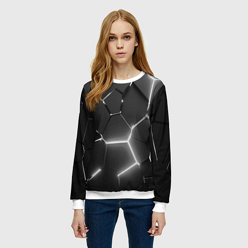 Женский свитшот Чёрные плиты разломы броня / 3D-Белый – фото 3