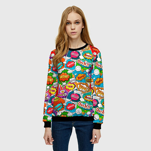 Женский свитшот Bang Boom Ouch pop art pattern / 3D-Черный – фото 3