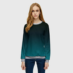 Свитшот женский Чёрно голубой бирюзовый градиент, цвет: 3D-меланж — фото 2
