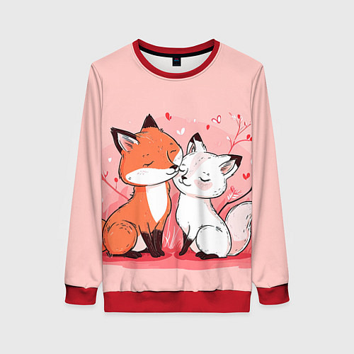 Женский свитшот Влюбленные милые лисички / 3D-Красный – фото 1