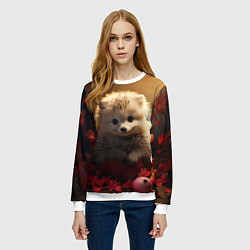 Свитшот женский Милый ежик в цветах, цвет: 3D-белый — фото 2