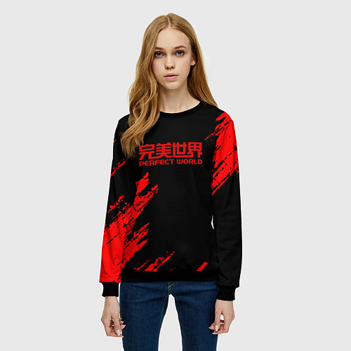 Женский свитшот Perfectworld красные краски / 3D-Черный – фото 3