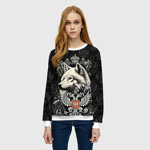 Женский свитшот Русский волк и герб России / 3D-Белый – фото 3