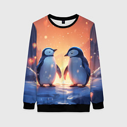 Свитшот женский Романтичная пара пингвинов, цвет: 3D-черный