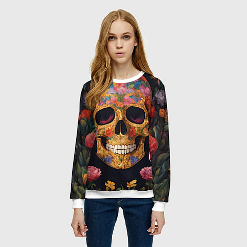 Женский свитшот Bright colors and skull / 3D-Белый – фото 3