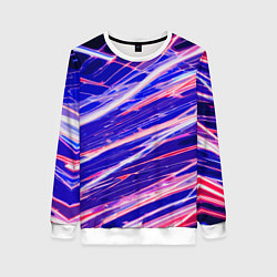 Свитшот женский Белые и красные линии на синем фоне, цвет: 3D-белый