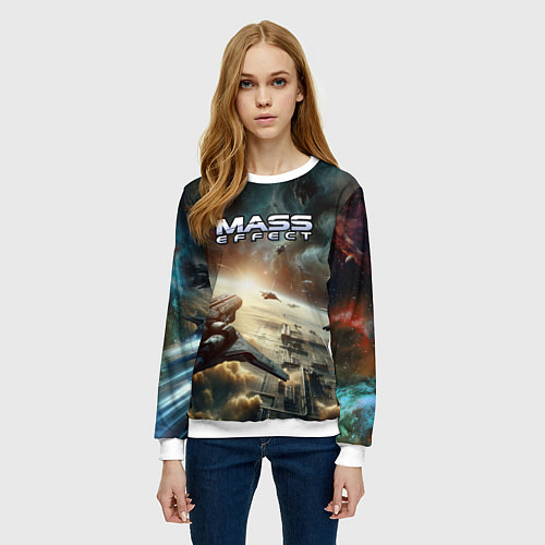 Женский свитшот Масс эффект - космос / 3D-Белый – фото 3