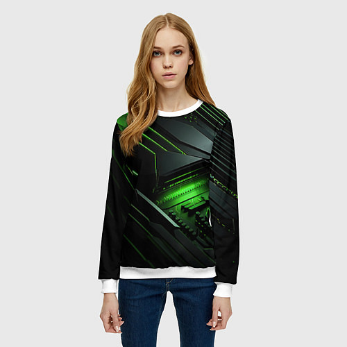 Женский свитшот Металл и зеленый яркий неоновый свет / 3D-Белый – фото 3