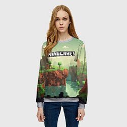 Свитшот женский Minecraft logo квадратный мир, цвет: 3D-меланж — фото 2
