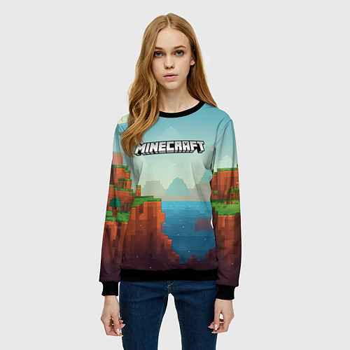 Женский свитшот Minecraft logo квадратный мир / 3D-Черный – фото 3