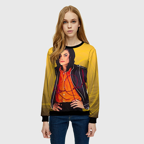 Женский свитшот Michael Jackson на золотом фоне с графикой / 3D-Черный – фото 3