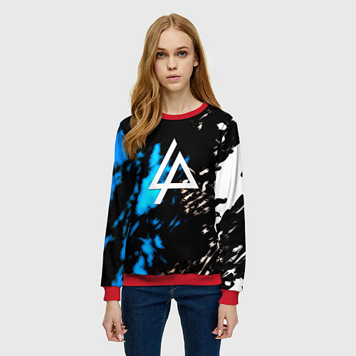 Женский свитшот Linkin park холодные краски / 3D-Красный – фото 3