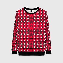 Свитшот женский Белые треугольники на красном фоне, цвет: 3D-черный
