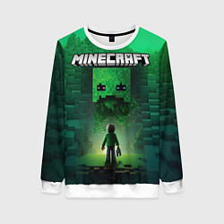 Свитшот женский Minecraft зеленый персонаж и зеленые горы, цвет: 3D-белый